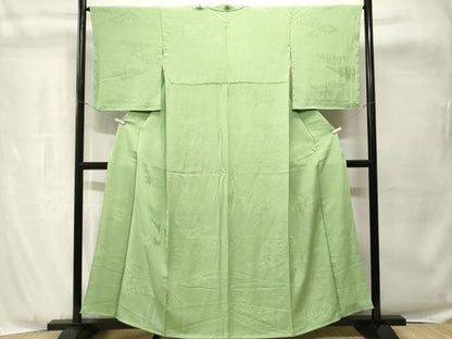 平和屋着物■上質な色無地　樹林地紋　若苗色　正絹　逸品　CABH8940ev