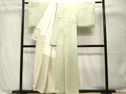 平和屋着物■上質な色無地　流水花筏地紋　白緑色　正絹　逸品　CABH8941ev
