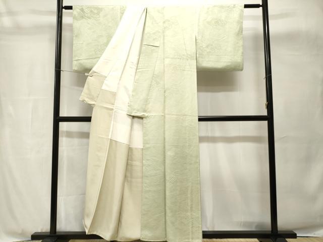平和屋着物■上質な色無地　流水花筏地紋　白緑色　正絹　逸品　CABH8941ev