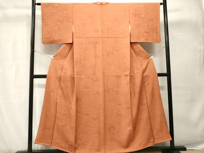 平和屋着物■上質な色無地　立波片輪車地紋　肉桂色　正絹　逸品　CABH8943ev