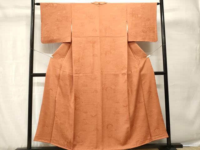 平和屋着物■上質な色無地　立波片輪車地紋　肉桂色　正絹　逸品　CABH8943ev