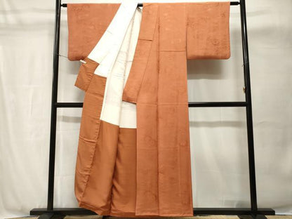 平和屋着物■上質な色無地　立波片輪車地紋　肉桂色　正絹　逸品　CABH8943ev