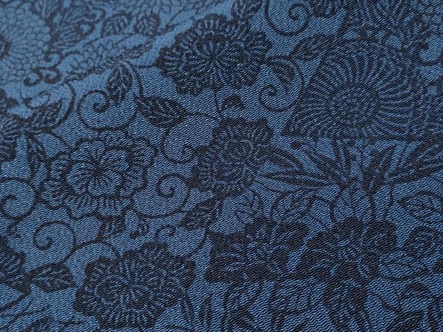 平和屋着物■上質な小紋　藍　型染め　花唐草文　鬼しぼ縮緬　正絹　逸品　CABH8952ev