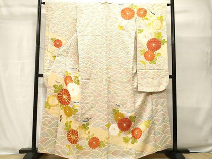平和屋着物■豪華振袖　駒刺繍　流水枝菊文　金彩　金通し地　正絹　逸品　CABH8961ev