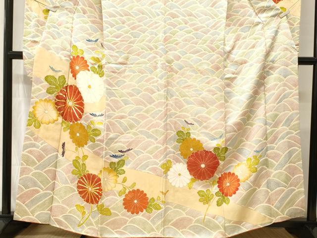 平和屋着物■豪華振袖　駒刺繍　流水枝菊文　金彩　金通し地　正絹　逸品　CABH8961ev