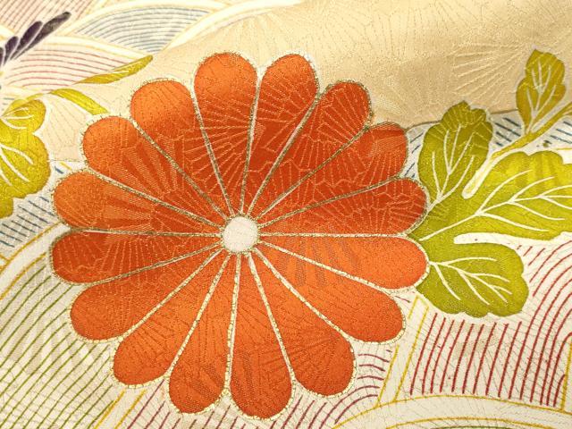 平和屋着物■豪華振袖　駒刺繍　流水枝菊文　金彩　金通し地　正絹　逸品　CABH8961ev
