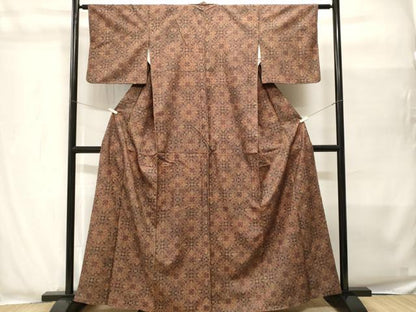 平和屋着物■上質な紬　幾何学花文　正絹　逸品　CABH8962ev