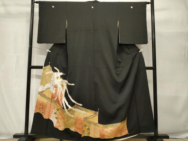 平和屋着物■豪華黒留袖　刺繍　屏風鳳凰花文　暈し染め　金彩　正絹　逸品　CABH8964ev