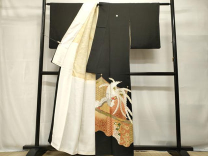 平和屋着物■豪華黒留袖　刺繍　屏風鳳凰花文　暈し染め　金彩　正絹　逸品　CABH8964ev