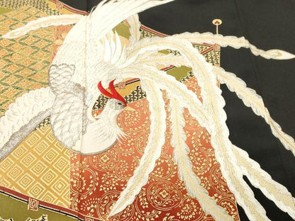 平和屋着物■豪華黒留袖　刺繍　屏風鳳凰花文　暈し染め　金彩　正絹　逸品　CABH8964ev
