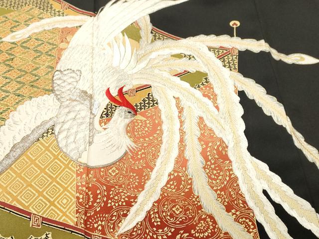 平和屋着物■豪華黒留袖　刺繍　屏風鳳凰花文　暈し染め　金彩　正絹　逸品　CABH8964ev