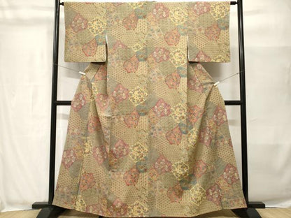 平和屋着物■上質な小紋　紬　切嵌吉祥花文　正絹　逸品　CABH8969ev