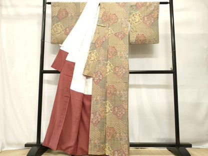 平和屋着物■上質な小紋　紬　切嵌吉祥花文　正絹　逸品　CABH8969ev