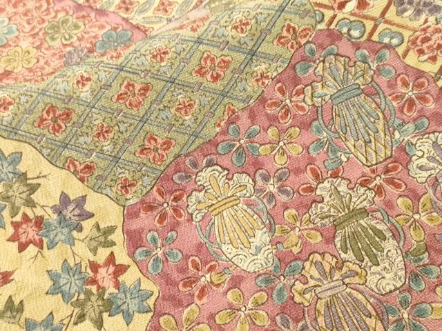 平和屋着物■上質な小紋　紬　切嵌吉祥花文　正絹　逸品　CABH8969ev