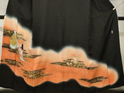 平和屋着物■豪華黒留袖　作家物　刺繍　人物花籠文　暈し染め　金彩　正絹　逸品　CABH8970ev