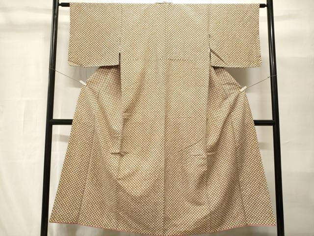 平和屋着物■上質な小紋　紬地　幾何学文　正絹　逸品　CABH8972ev