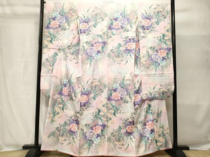 平和屋着物■豪華振袖　バラ　草花文　暈し染め　銀彩　正絹　逸品　CABH8974ev