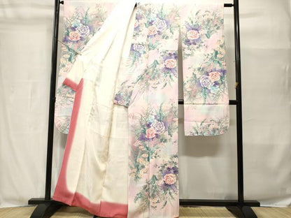 平和屋着物■豪華振袖　バラ　草花文　暈し染め　銀彩　正絹　逸品　CABH8974ev