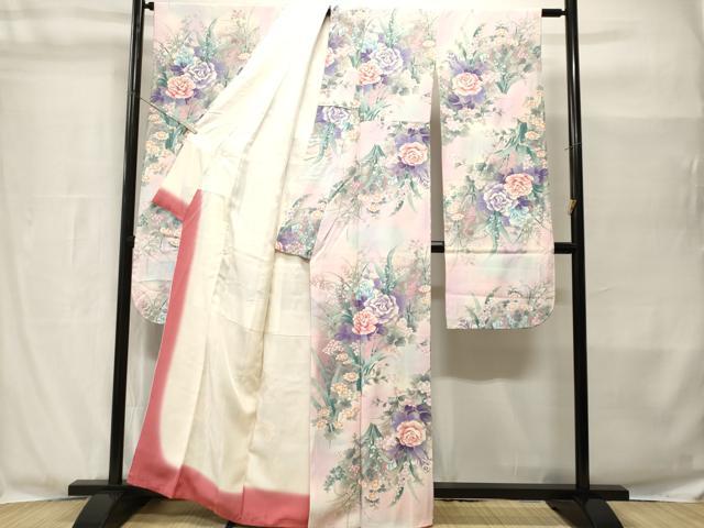 平和屋着物■豪華振袖　バラ　草花文　暈し染め　銀彩　正絹　逸品　CABH8974ev