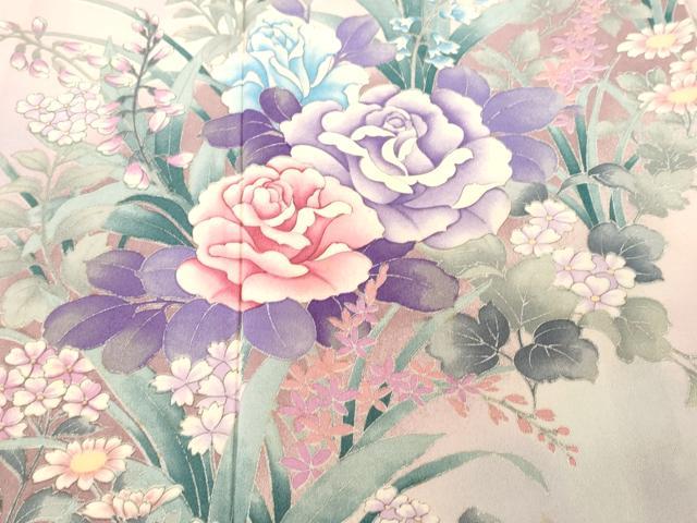 平和屋着物■豪華振袖　バラ　草花文　暈し染め　銀彩　正絹　逸品　CABH8974ev