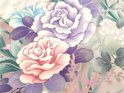 平和屋着物■豪華振袖　バラ　草花文　暈し染め　銀彩　正絹　逸品　CABH8974ev