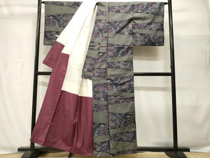 平和屋着物■本場大島紬　横段草花文　正絹　逸品　CABH8977ev