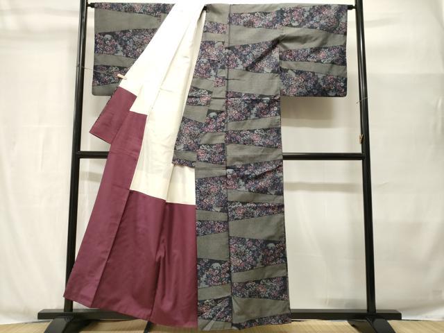 平和屋着物■本場大島紬　横段草花文　正絹　逸品　CABH8977ev