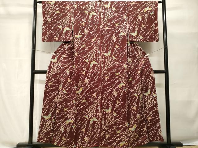 平和屋着物■上質な小紋　枝花舞蝶文　正絹　逸品　CABH8991ev