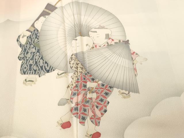 平和屋着物■訪問着　唐子　番傘　暈し染め　正絹　逸品　CABH8994ev