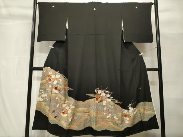 平和屋着物■豪華黒留袖　作家物　駒刺繍　花筏流水鴛鴦文　金彩　正絹　逸品　CABH9001ev