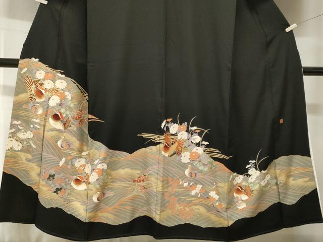 平和屋着物■豪華黒留袖　作家物　駒刺繍　花筏流水鴛鴦文　金彩　正絹　逸品　CABH9001ev