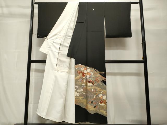 平和屋着物■豪華黒留袖　作家物　駒刺繍　花筏流水鴛鴦文　金彩　正絹　逸品　CABH9001ev
