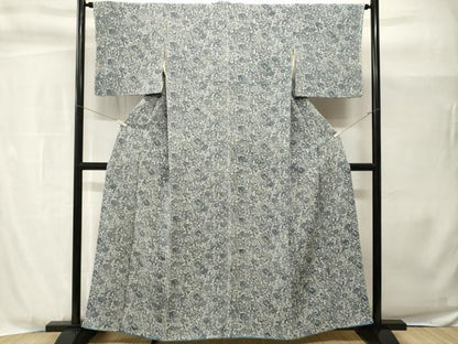 平和屋着物■上質な小紋　型染め　更紗鳳凰花文　鬼しぼ縮緬　正絹　逸品　CABH9008ev