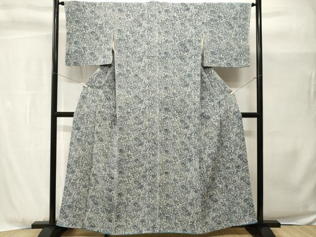 平和屋着物■上質な小紋　型染め　更紗鳳凰花文　鬼しぼ縮緬　正絹　逸品　CABH9008ev