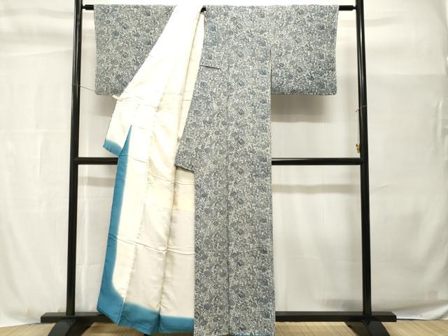 平和屋着物■上質な小紋　型染め　更紗鳳凰花文　鬼しぼ縮緬　正絹　逸品　CABH9008ev
