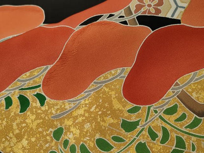平和屋着物■豪華黒留袖　駒刺繍　七宝亀甲花松文　金彩　正絹　逸品　CABH9015ev