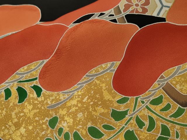 平和屋着物■豪華黒留袖　駒刺繍　七宝亀甲花松文　金彩　正絹　逸品　CABH9015ev