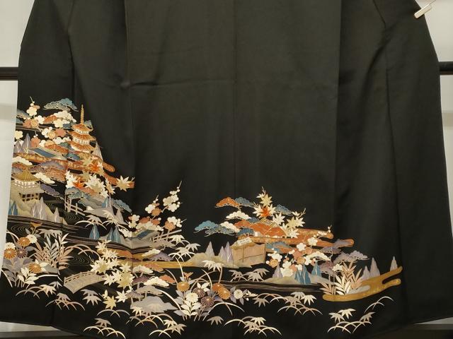 平和屋着物■豪華黒留袖　駒刺繍　松竹梅御所解文　金彩　正絹　逸品　CABH9038ev