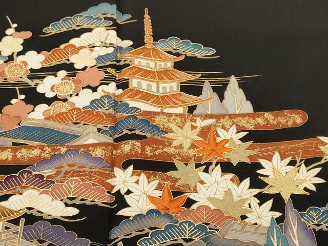 平和屋着物■豪華黒留袖　駒刺繍　松竹梅御所解文　金彩　正絹　逸品　CABH9038ev