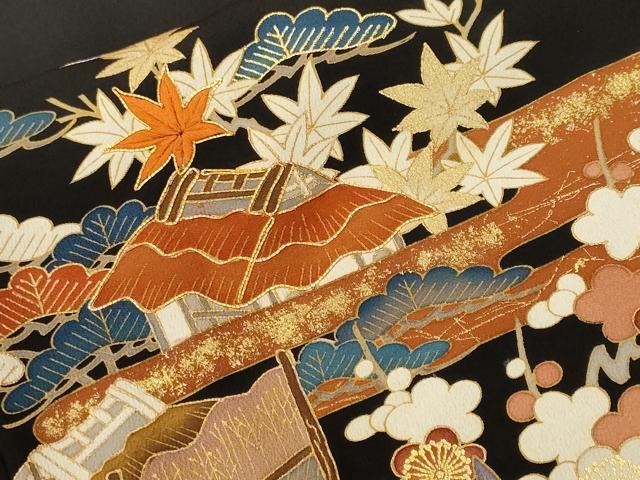 平和屋着物■豪華黒留袖　駒刺繍　松竹梅御所解文　金彩　正絹　逸品　CABH9038ev