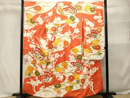 平和屋着物■豪華振袖　駒刺繍　枝花舞蝶文　金彩　正絹　逸品　CABH9039ev