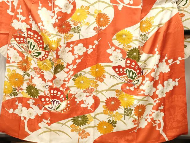 平和屋着物■豪華振袖　駒刺繍　枝花舞蝶文　金彩　正絹　逸品　CABH9039ev