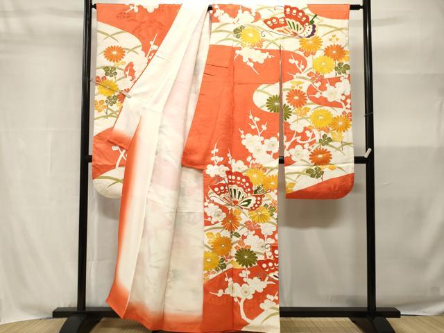 平和屋着物■豪華振袖　駒刺繍　枝花舞蝶文　金彩　正絹　逸品　CABH9039ev