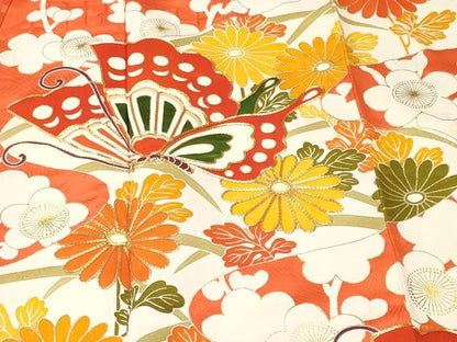 平和屋着物■豪華振袖　駒刺繍　枝花舞蝶文　金彩　正絹　逸品　CABH9039ev
