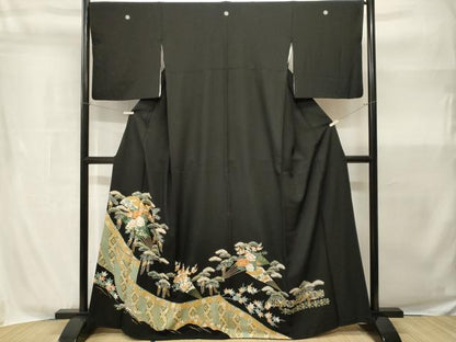 平和屋着物■豪華黒留袖　松竹梅扇面藤花房文　金彩　正絹　逸品　CABH9044ev