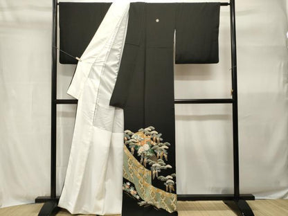 平和屋着物■豪華黒留袖　松竹梅扇面藤花房文　金彩　正絹　逸品　CABH9044ev