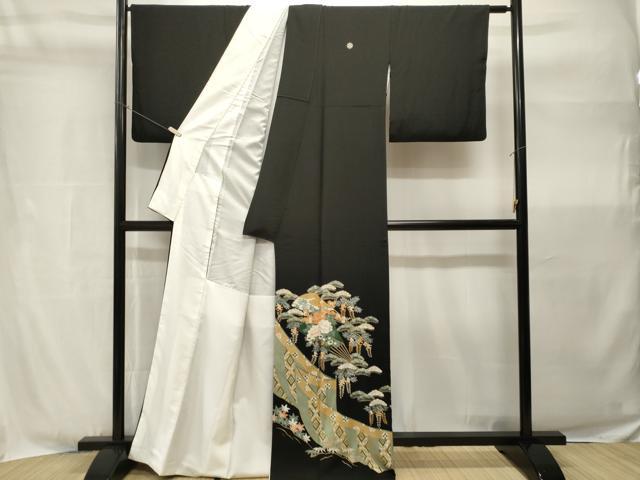 平和屋着物■豪華黒留袖　松竹梅扇面藤花房文　金彩　正絹　逸品　CABH9044ev