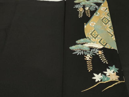 平和屋着物■豪華黒留袖　松竹梅扇面藤花房文　金彩　正絹　逸品　CABH9044ev
