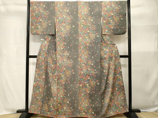 平和屋着物■上質な小紋　草花文　鮫小紋柄　金彩　正絹　逸品　CABH9045ev