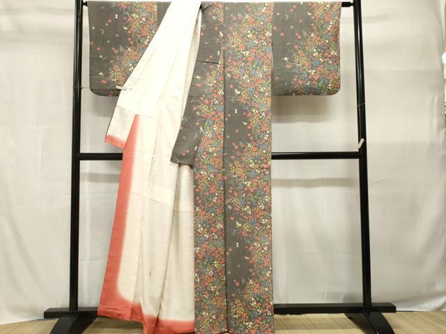 平和屋着物■上質な小紋　草花文　鮫小紋柄　金彩　正絹　逸品　CABH9045ev